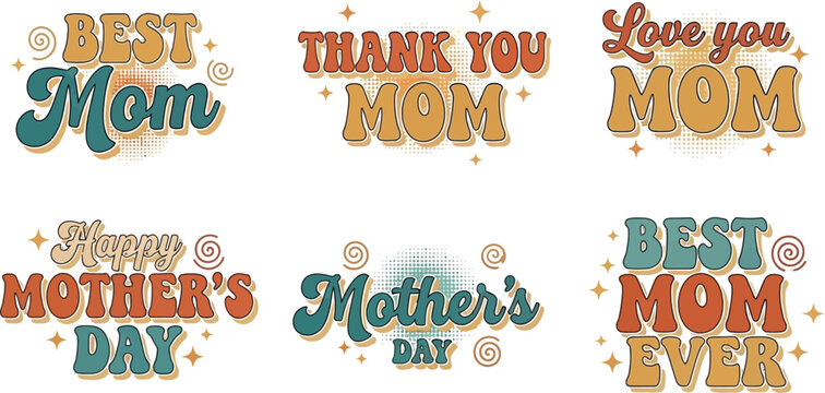 Typography designs in vintage retro style express gratitude and affection for mothers on their special annual day.