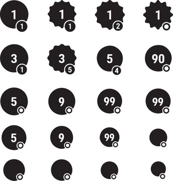 Black rating star icons, numbered labels, vector set