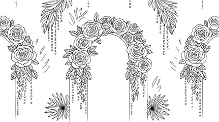 Decorative floral arch illustration with cascading beads and tropical leaves for wedding, event, and design projects © Arun