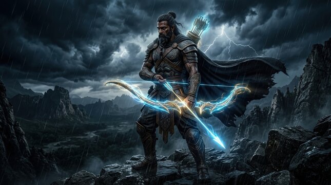 Dark Fantasy Lord Rama Inspired Warrior Dramatic Lighting Mythology Art Concept