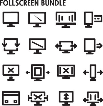 Fullscreen interface icons, screen transition symbols, UI element set, vector graphics