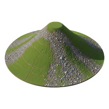 A stylized 3d rendering of a green mushroom with a rocky cap and textured stem