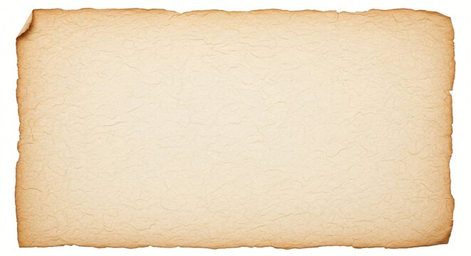 A close-up view of a worn, aged paper texture with torn edges on a plain white background for design use.