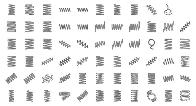 collection of various spring coil icons and graphics technical and industrial design elements