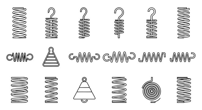 collection of various spring types and shapes flat icon set