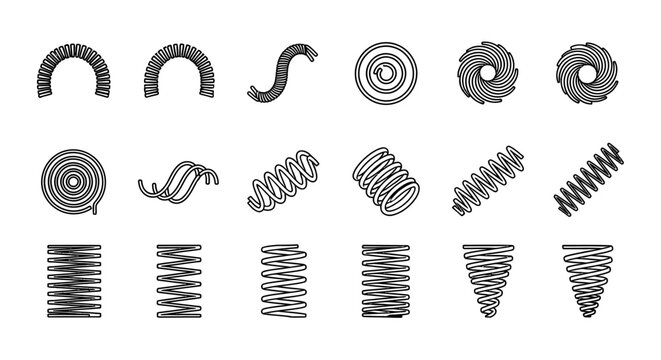 set of various spring coil icons and graphics for design collection of springs