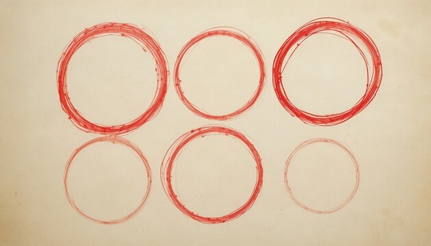 Hand drawn red and gray circles on a white background, minimal abstract sketch for marking, highlighting, annotation, design, and creative concept use