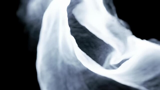 Luminous, translucent white vapor gracefully ascends and morphs into fluid patterns against an absolute black abyss, backlit edges glowing with pure luminescence. Visualizing abstract neural network
