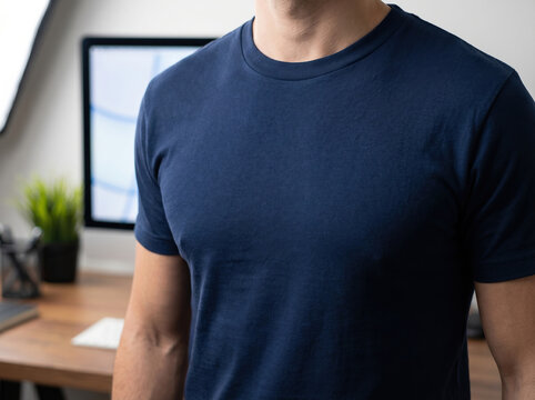 Navy blue t shirt mockup realistic apparel presentation for design branding