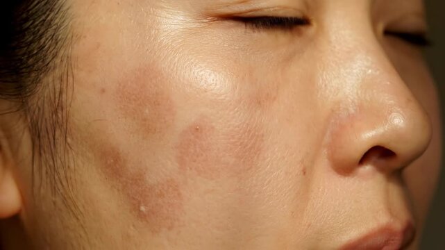 Authentic Close-Up of Melasma on Woman Cheek &ndash; Hyperpigmentation Skin Condition, Uneven Tone and Dermatology Skincare Concept in 4K
