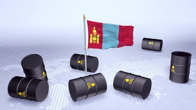 Mongolia Flag With Oil Barrels Motion Graphic