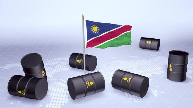 Namibia Flag With Oil Barrels Motion Graphic