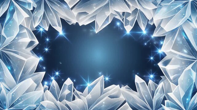 Crystalline Sanctuary: Luxurious Ice Crystal Frame with Sparkling Particles