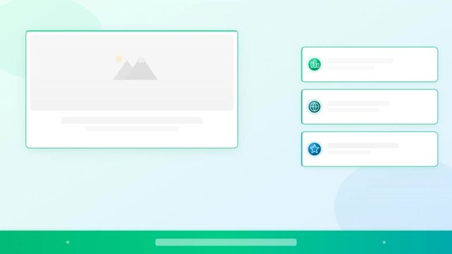 Minimalistic digital interface featuring blank image placeholder and three content boxes