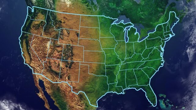 Zoom from Earth to United States World map animation with highlighted borders of USA