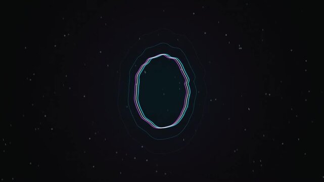 Abstract Digital Binary Transition Animation of Number One to Zero with Neon Glitch Outlines on Dark Background