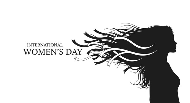 Silhouette of a woman with long flowing hair for International Women Day.