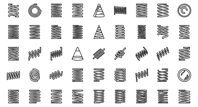 collection of various coil spring icons and symbols industrial mechanical elements