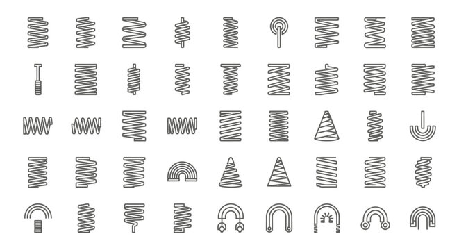 collection of various spring coil designs and types simple line art