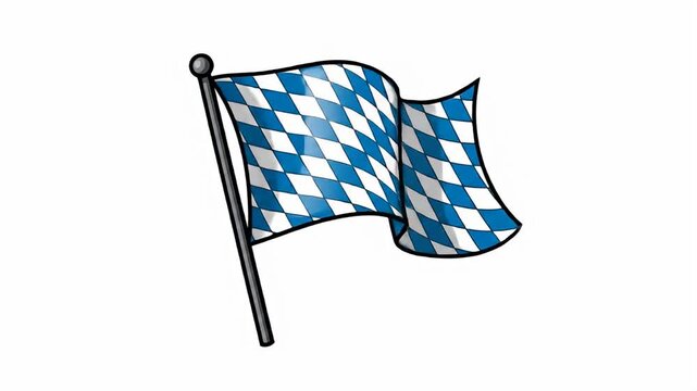 Waving flag with a blue and white diamond pattern on a metal pole, isolated