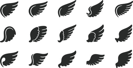 Fototapeta premium Collection of Wing Icons in Silhouette for Design Elements feather angel