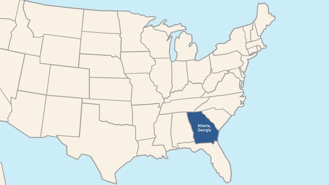 Atlanta Georgia location map, Animated map, USA MAP, blue highlighted in map of USA