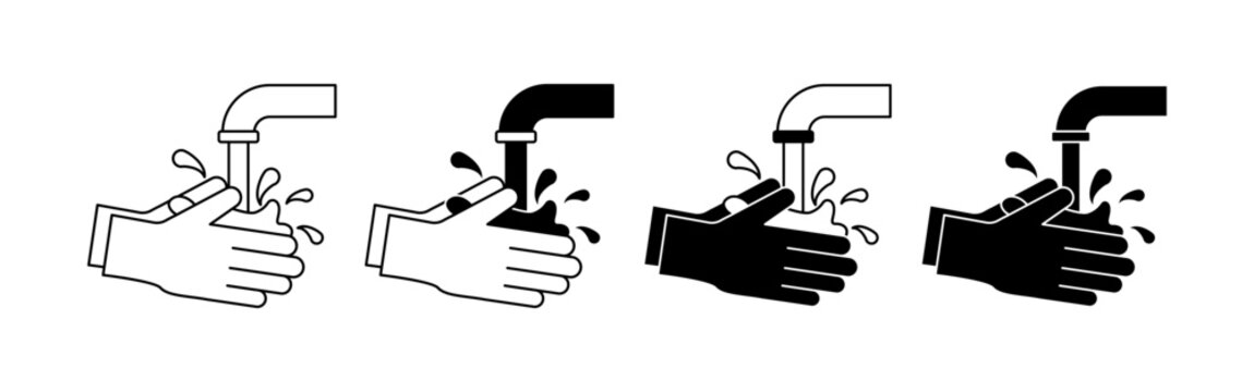 Ablution wudhu hand washing icon set for Islamic purification before prayer minimal