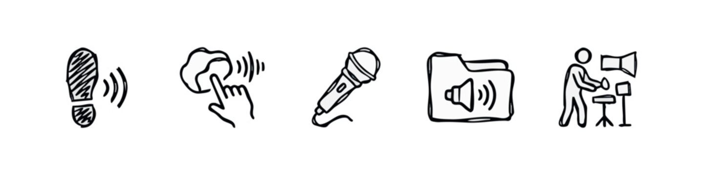 Sound Design and Audio Recording Hand Drawn Studio Doodle Icon Set