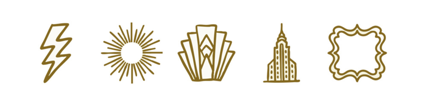 Art Deco Inspired Gold Sketchy Icon Set