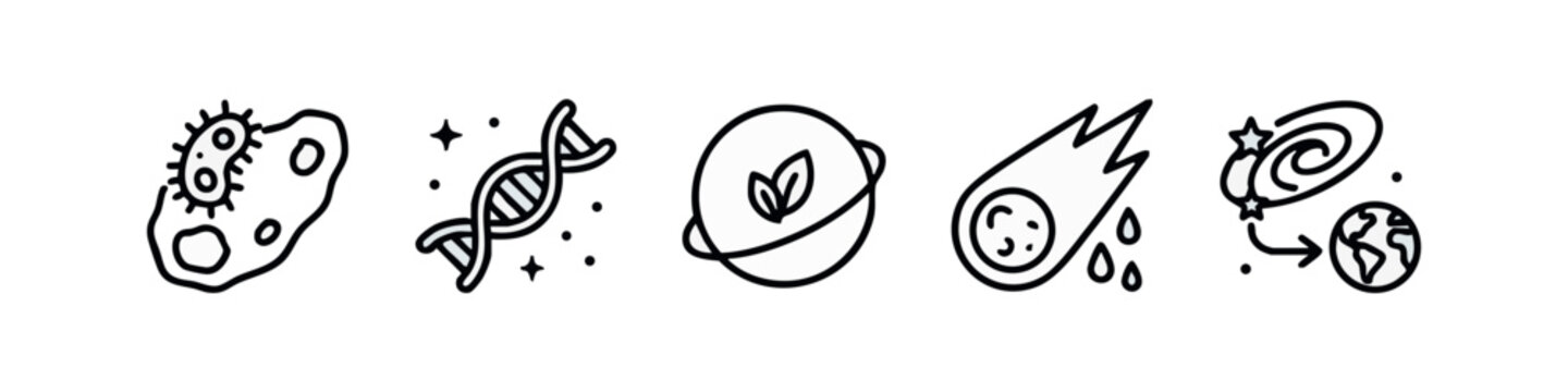 Science Space Exploration and Biology Icons Clean Line Vector Set
