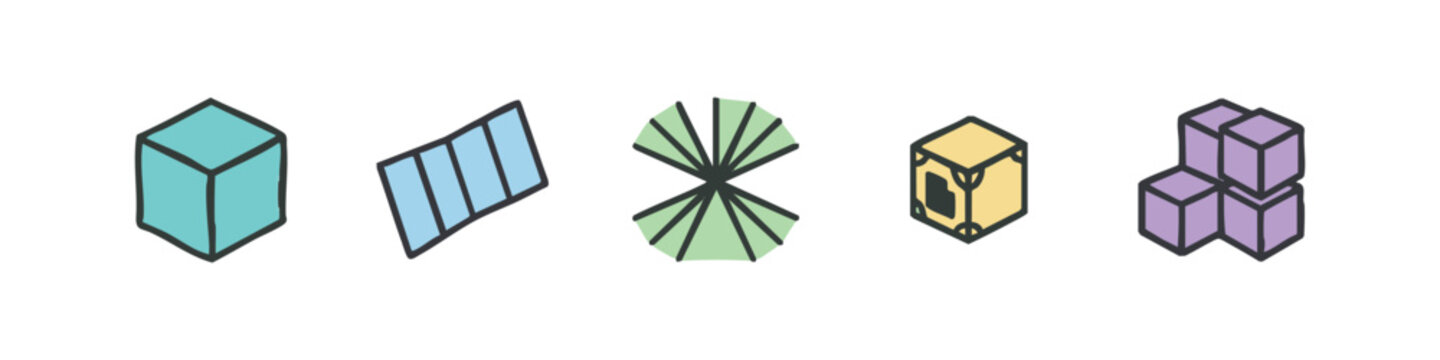 Colorful Hand Drawn Doodle Icons of Cube Satellites and Creative Technology Blocks