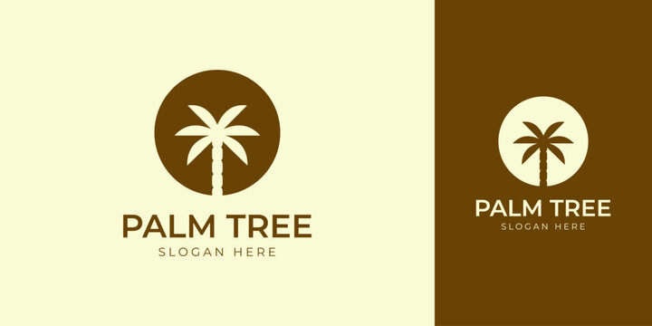 Minimalist Simple Palm Tree Graphic Element Tropical Circle Logo Design