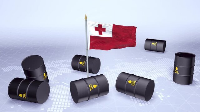 Tonga Flag With Oil Barrels Motion Graphic