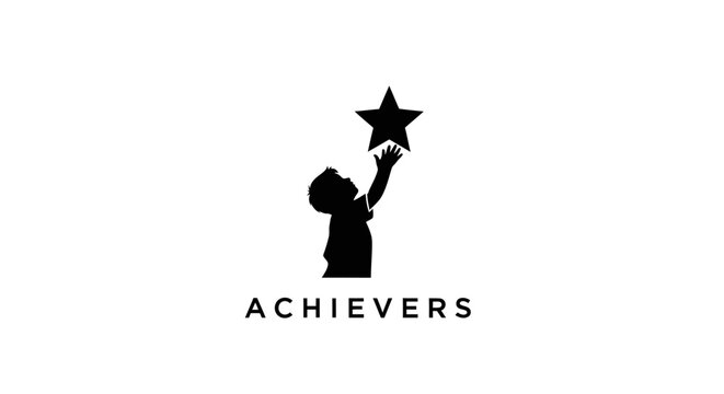Silhouette of a child reaching for a star with achievers text.