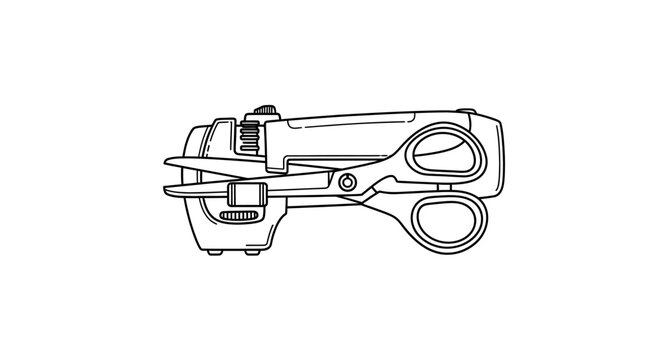 Line Art Illustration of a Kitchen Knife Sharpener and Scissors