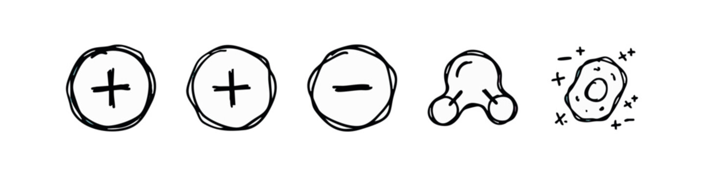 Doodle Icons: Plus, Plus, Minus, Atoms, Cell