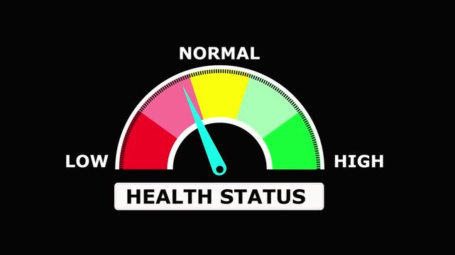 Health Status Meter Gauge with Color- Coded Zones and Needle Indicator color-coded zones medical.