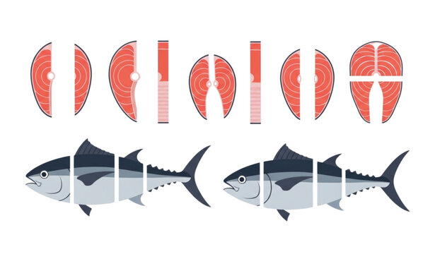 Salmon and tuna fish illustrations a comparative visual representation