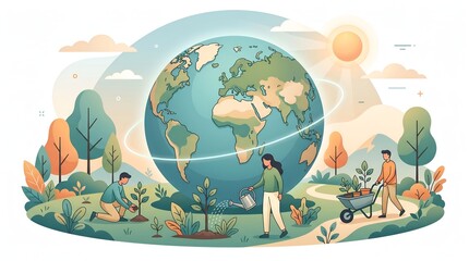 Naklejka premium People Planting Trees Around Earth Global Environment Sustainability Concept