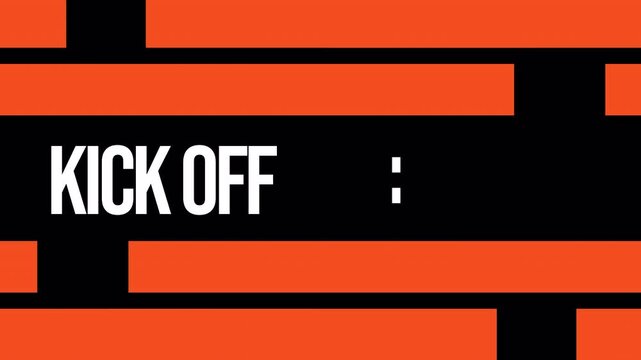 Kick Off Sports Broadcast Motion Graphic with Time Placeholder. Orange and Black Dynamic Overlay on Alpha Channel.