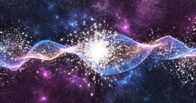 Glowing particles in space wave.