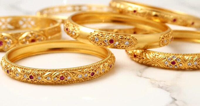 Gold Bangles with Red Stones.