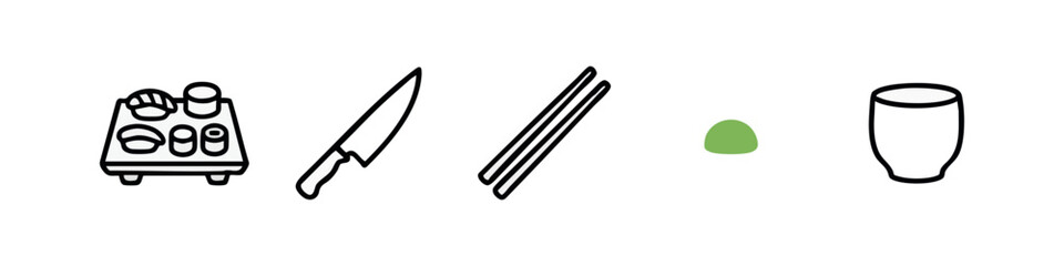 Line Art Sushi and Japanese Cuisine Icon Collection © liubomir118809