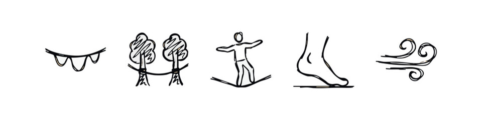 Fototapeta premium Hand Drawn Slacklining and Balancing Icons Set Sketch