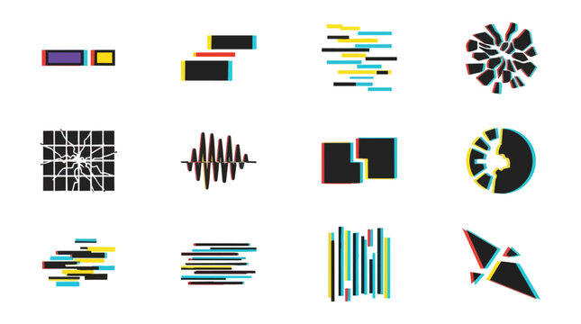 Abstract glitch elements set on black background