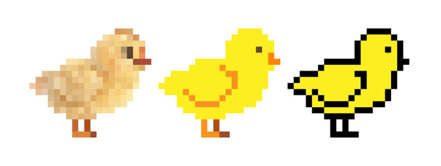 A Colorful Evolution of Pixelated Chicks in Three Distinct Styles of Digital Art Representation © Natasha 