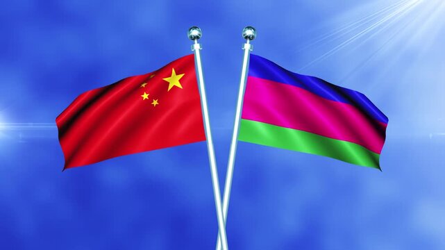 China and Kuban Peoples Republic Flag Waving On Pole Loop