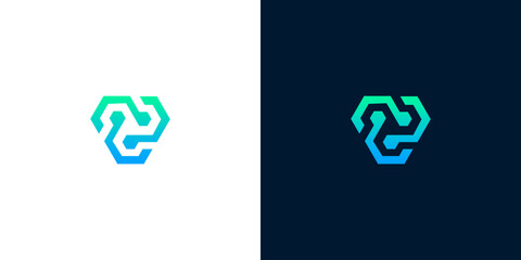 Obraz premium Modern abstract hexagonal geometric network technology logo symbol design inspiration