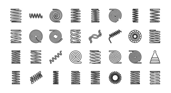 collection of diverse spring coil icons and vector illustrations on white background
