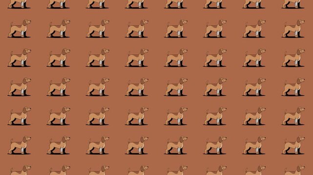 Seamless beagle dogs repeating pattern on brown background flat retro pet illustration clean design